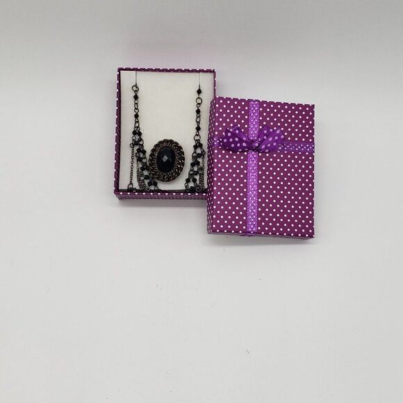 Claire's Chain Link Black Faux Gem Netted Choker & Vintage Faux Black Gem Ring - Picture 15 of 16